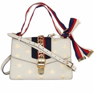 Gucci ivory Gold-Embellished bees and stars crossbody Bag- PM size